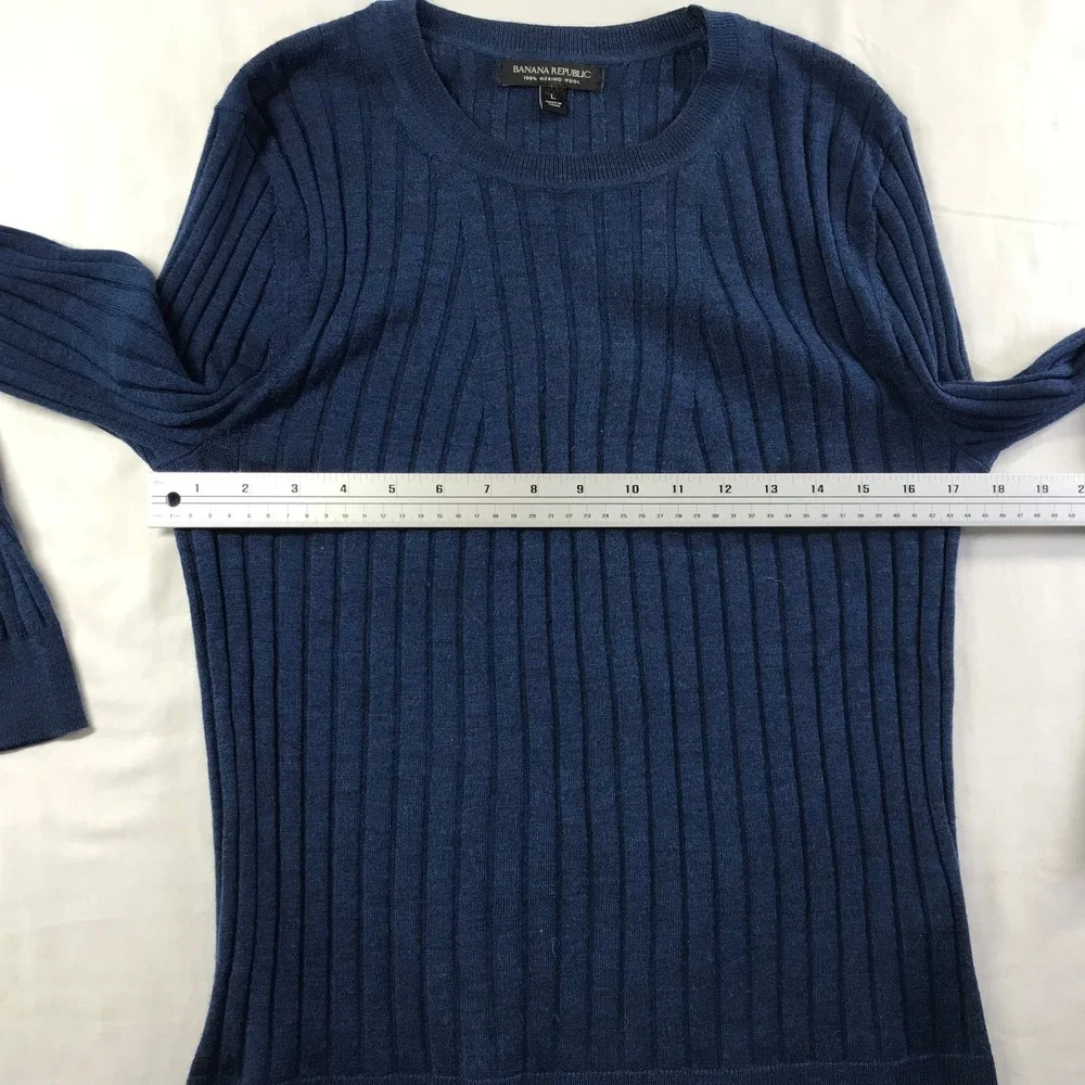 Banana Republic Mens Blue 100% Merino Wool Ribbed Crew Neck Sweater Large